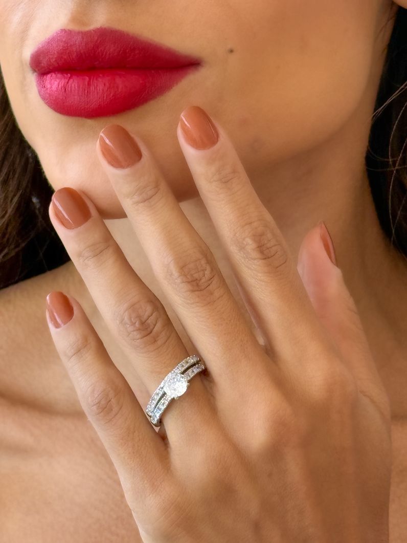 Kit Anel Folheado a Ouro 18k e Prata Cristais e Zircônias