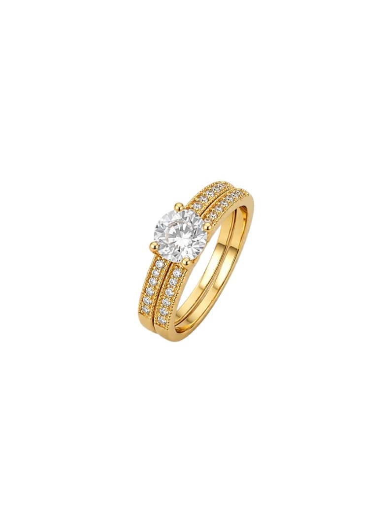 Kit Anel Folheado a Ouro 18k e Prata Cristais e Zircônias