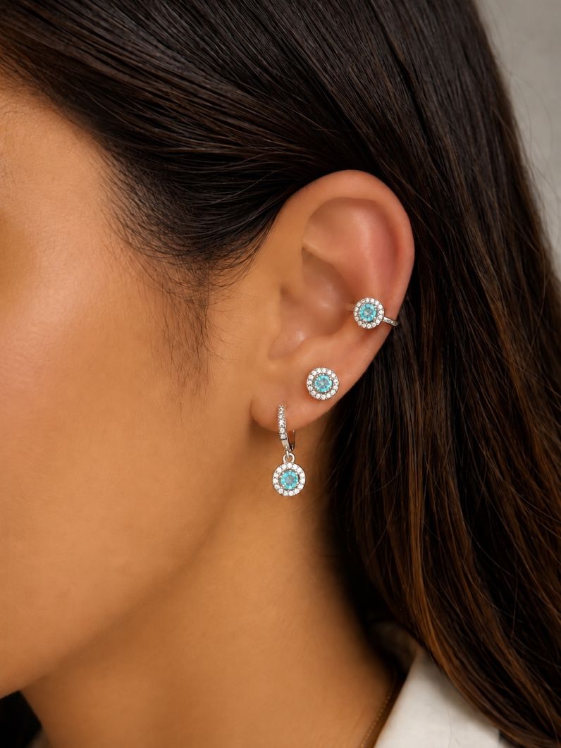 Kit Brinco e Piercing Folheado a Ouro 18k e Prata Circulo Com ZIrconia