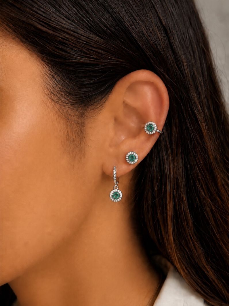 Kit Brinco e Piercing Folheado a Ouro 18k e Prata Circulo Com ZIrconia
