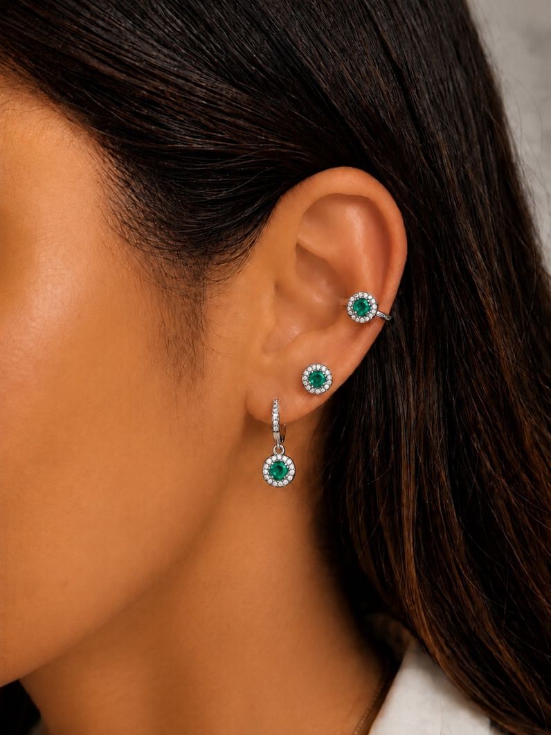 Kit Brinco e Piercing Folheado a Ouro 18k e Prata Circulo Com ZIrconia