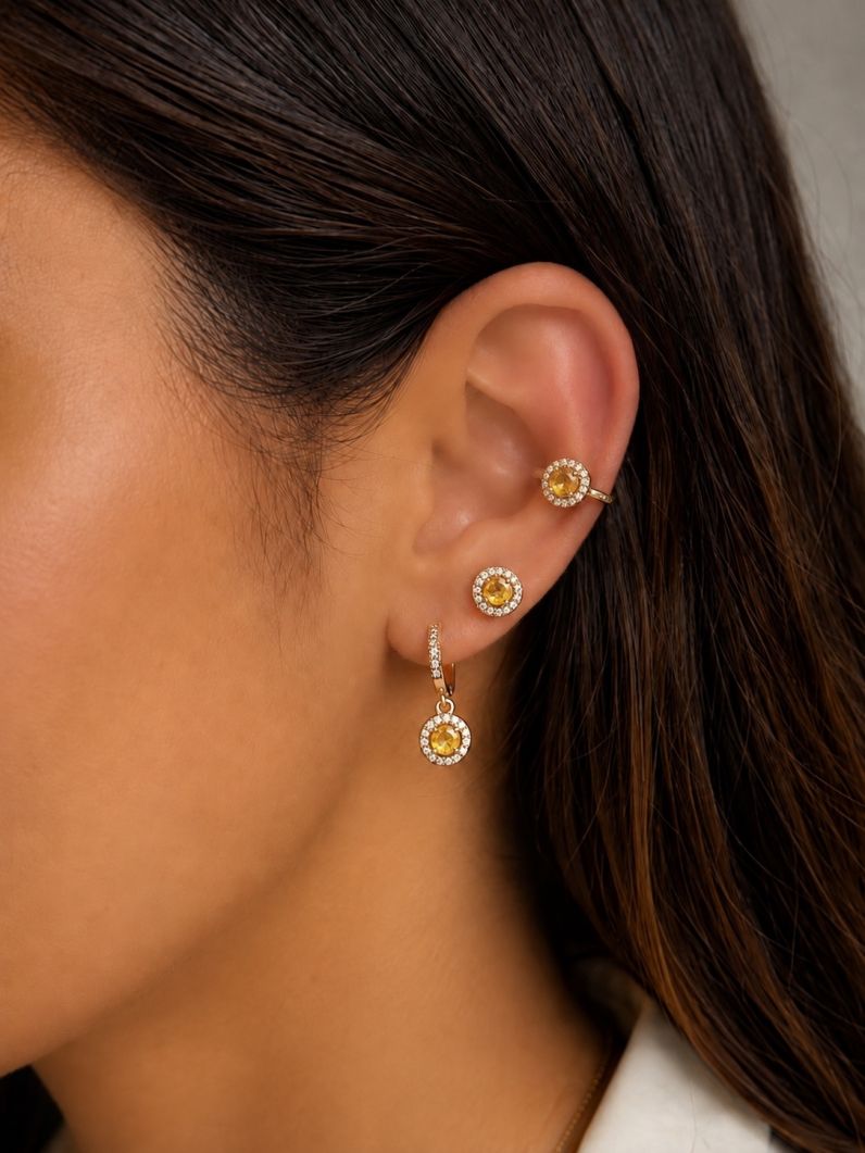 Kit Brinco e Piercing Folheado a Ouro 18k e Prata Circulo Com ZIrconia