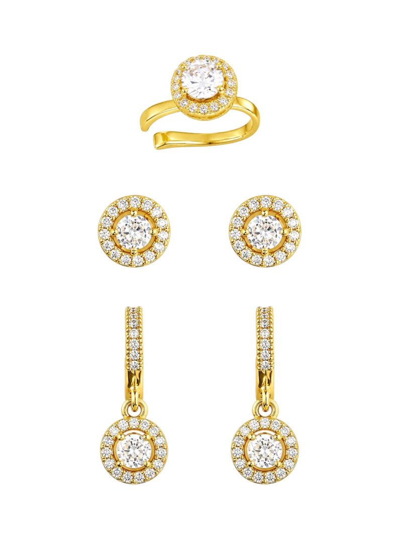 Kit Brinco e Piercing Folheado a Ouro 18k e Prata Circulo Com ZIrconia