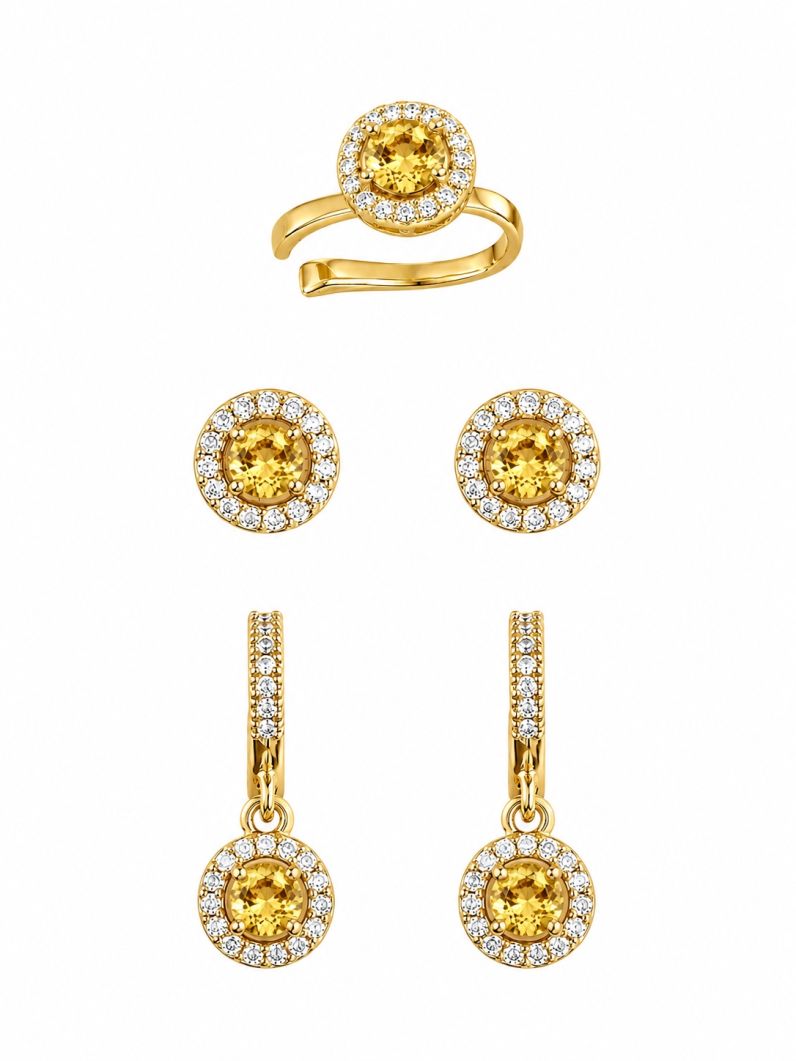 Kit Brinco e Piercing Folheado a Ouro 18k e Prata Circulo Com ZIrconia