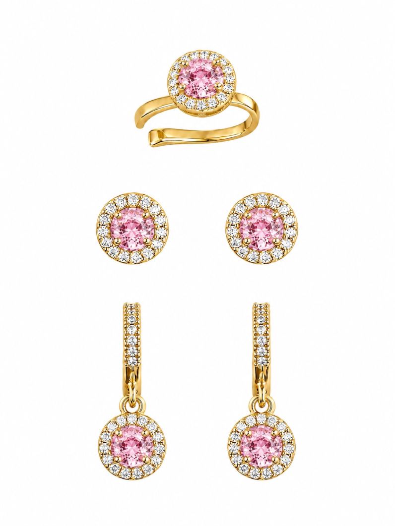 Kit Brinco e Piercing Folheado a Ouro 18k e Prata Circulo Com ZIrconia