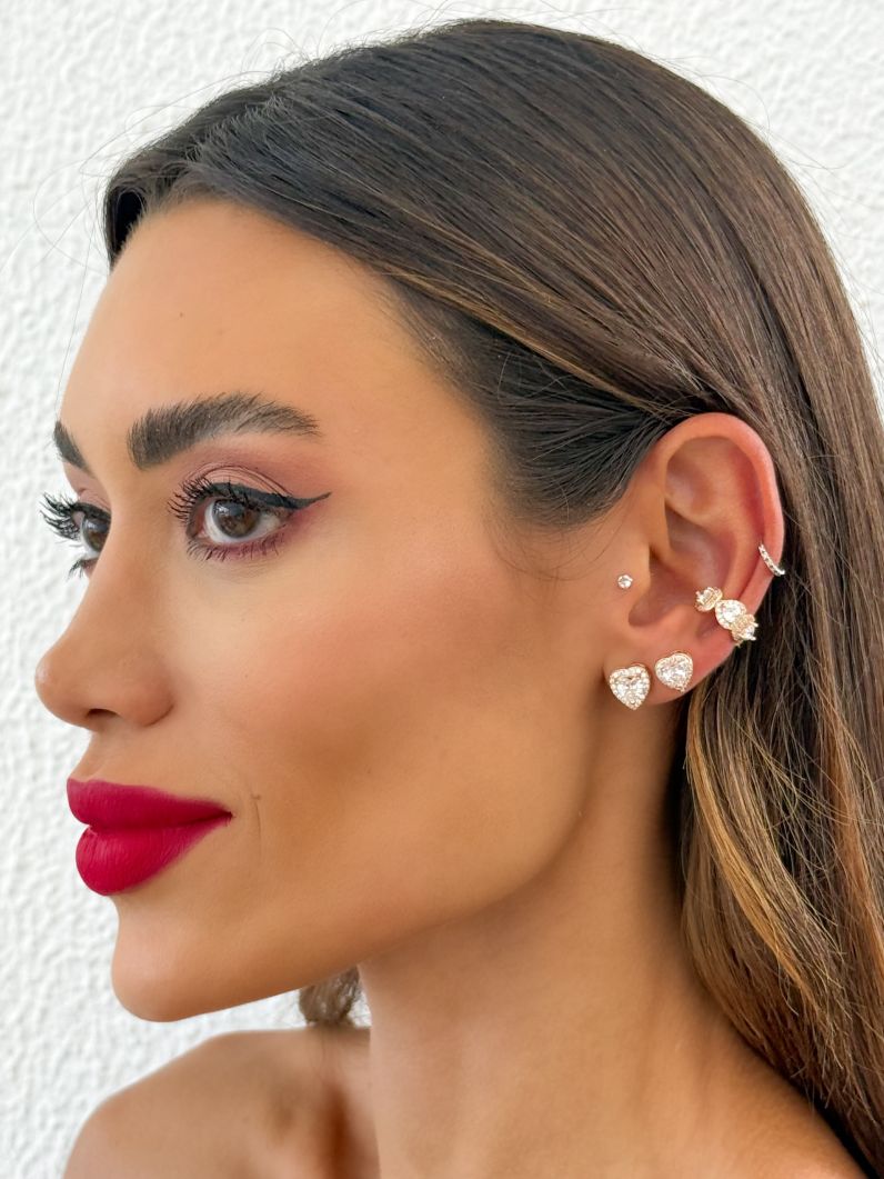Kit Brinco e Piercing Folheado a Ouro 18k e Prata Design Corações