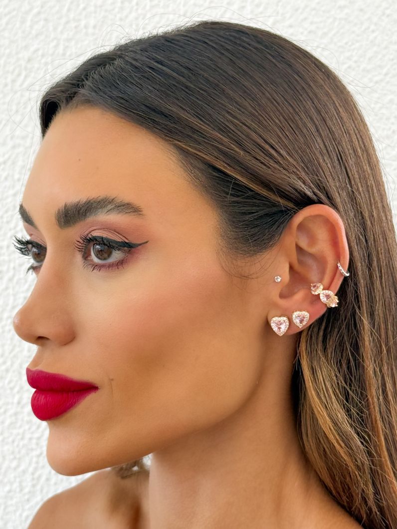 Kit Brinco e Piercing Folheado a Ouro 18k e Prata Design Corações