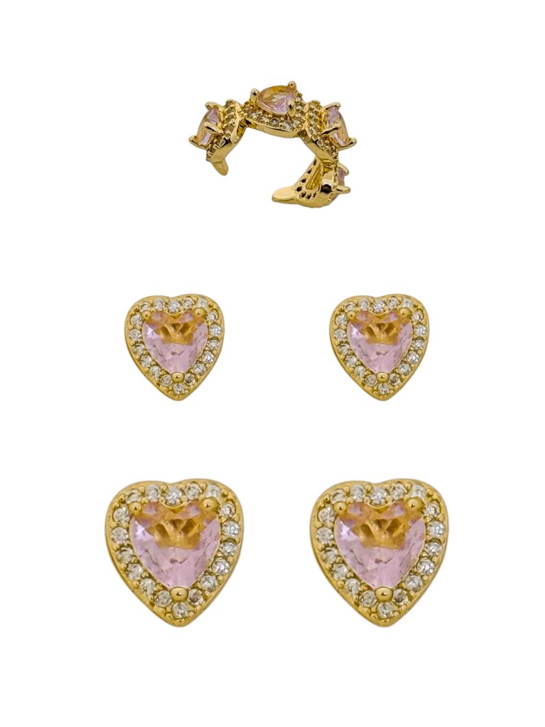 Kit Brinco e Piercing Folheado a Ouro 18k e Prata Design Corações