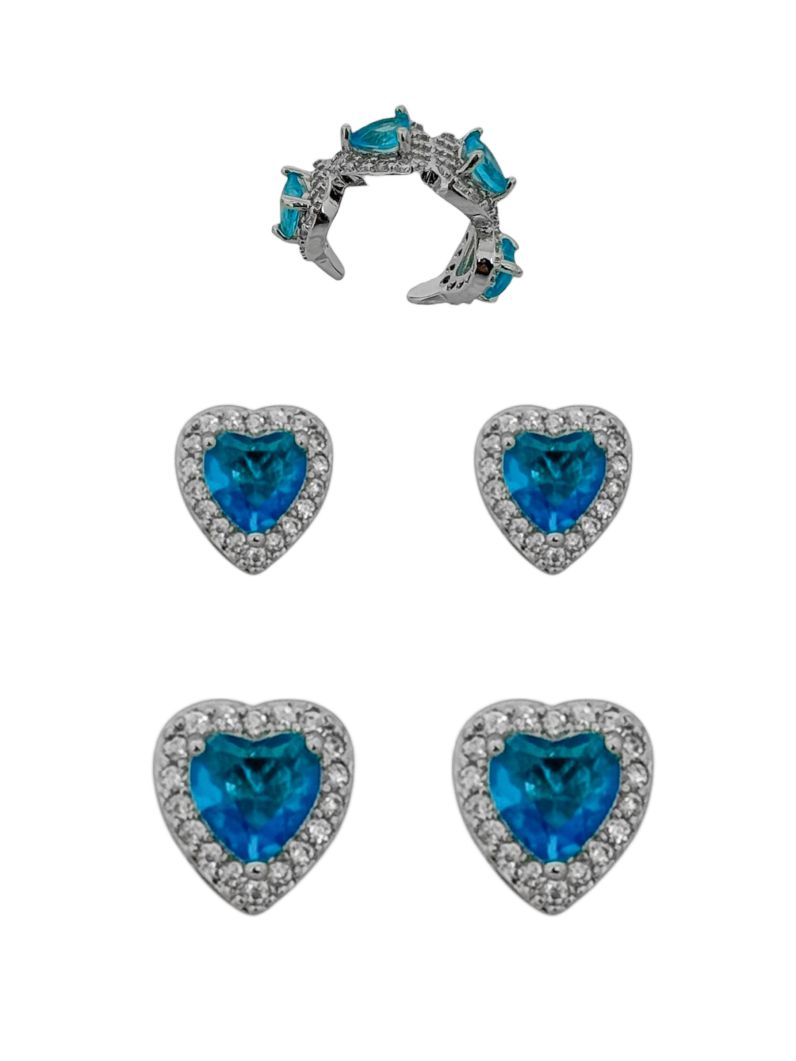 Kit Brinco e Piercing Folheado a Ouro 18k e Prata Design Corações