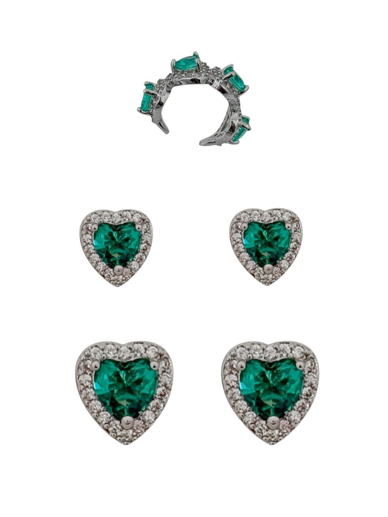 Kit Brinco e Piercing Folheado a Ouro 18k e Prata Design Corações