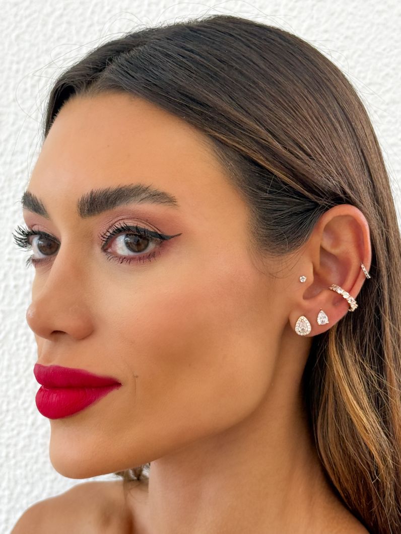 Kit Brinco e Piercing Folheado a Ouro 18k e Prata Design Gotas