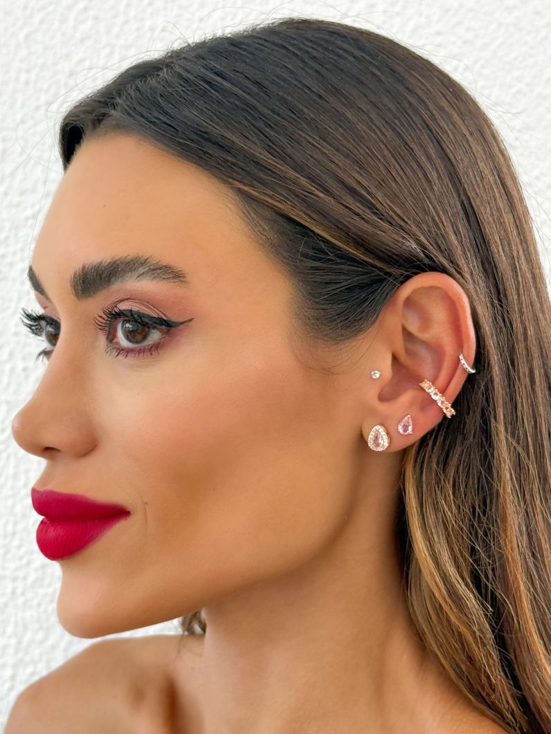 Kit Brinco e Piercing Folheado a Ouro 18k e Prata Design Gotas
