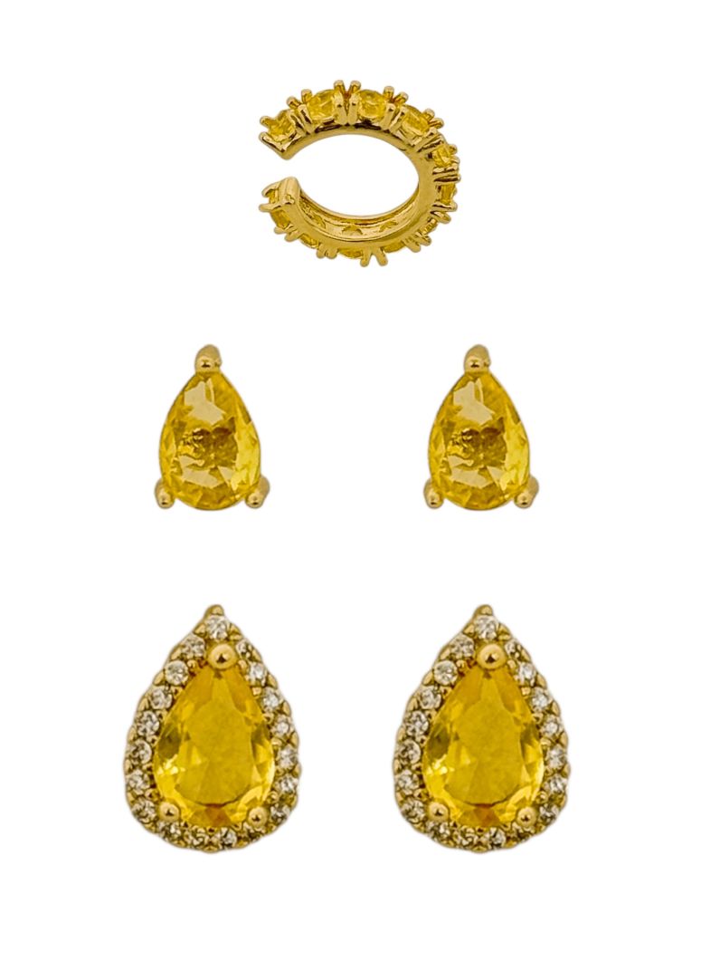 Kit Brinco e Piercing Folheado a Ouro 18k e Prata Design Gotas