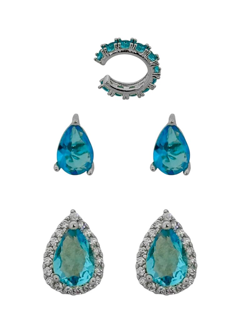 Kit Brinco e Piercing Folheado a Ouro 18k e Prata Design Gotas