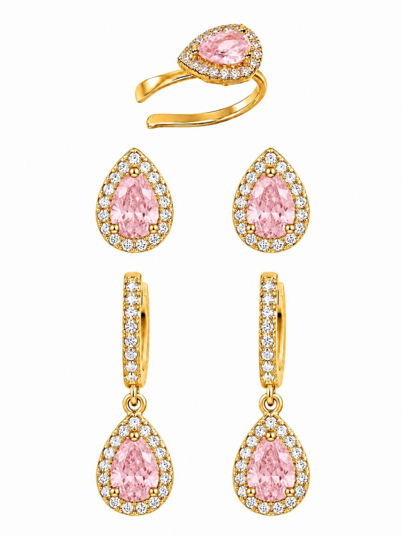 Kit Brinco e Piercing Folheado a Ouro 18k e Prata Gota Cristal