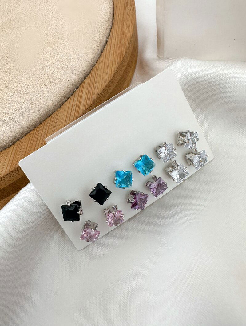 Kit Brincos Folheado a Ouro 18k e Prata Pedras de Zircônias