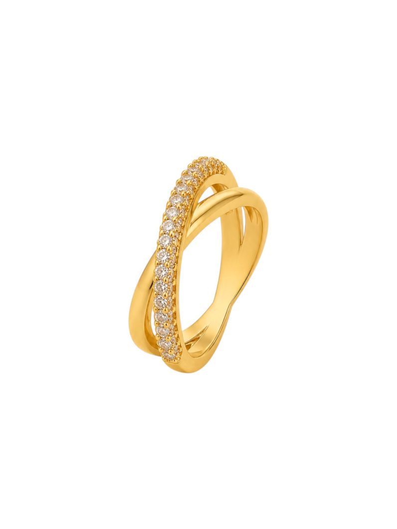 Anel Folheado a Ouro 18k e Prata Fio Liso e Cravejado