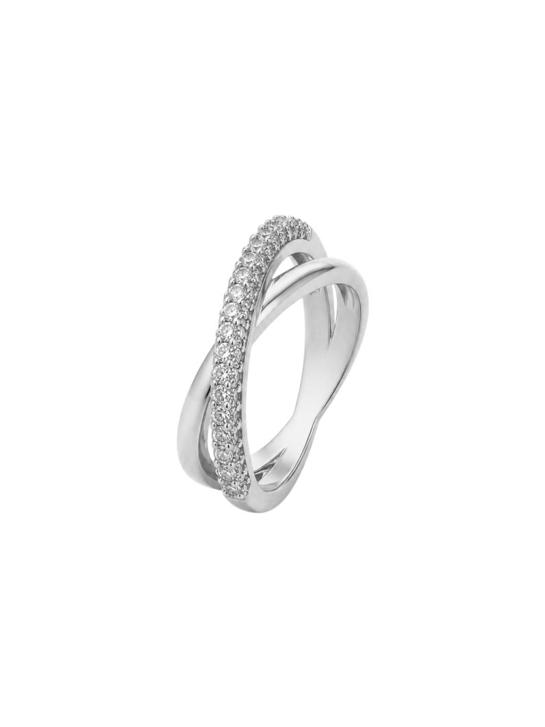Anel Folheado a Ouro 18k e Prata Fio Liso e Cravejado