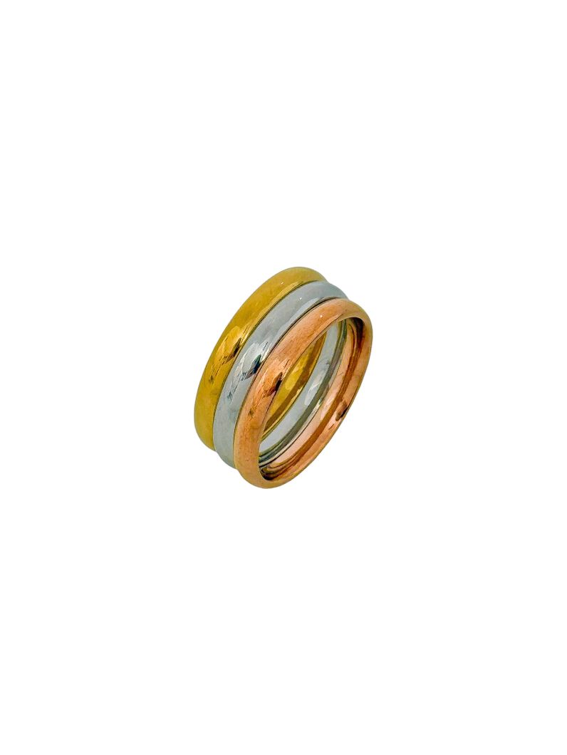 Kit de Anel Aço Inoxidável Folheado a Ouro 18k e Prata Design Liso