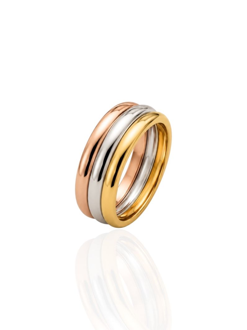 Kit de Anel de Aço inoxidável Folheado a Ouro 18k, Prata e Rose