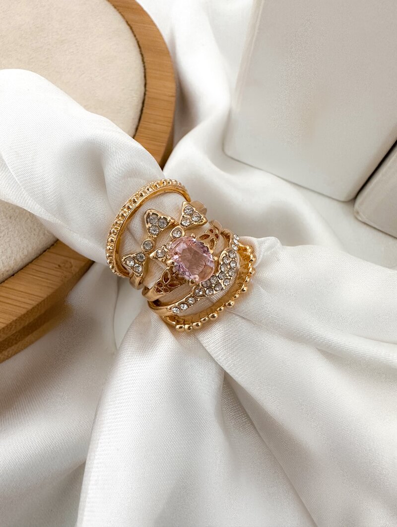 Kit de Anel Folheado a Ouro 18k e Prata Inspiração Joalheria