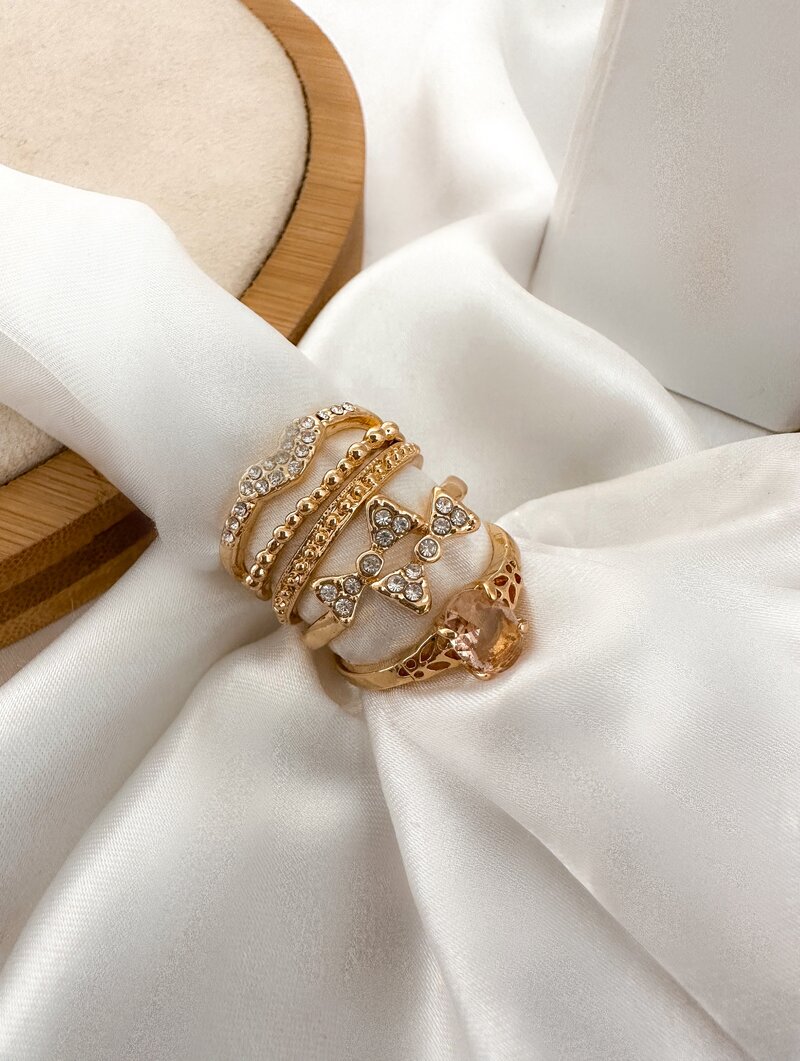 Kit de Anel Folheado a Ouro 18k e Prata Inspiração Joalheria