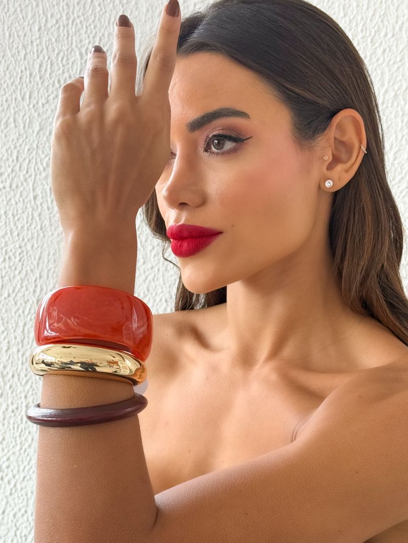 Kit de Bracelete Folheado a Ouro 18k e Prata Liso e Resinado