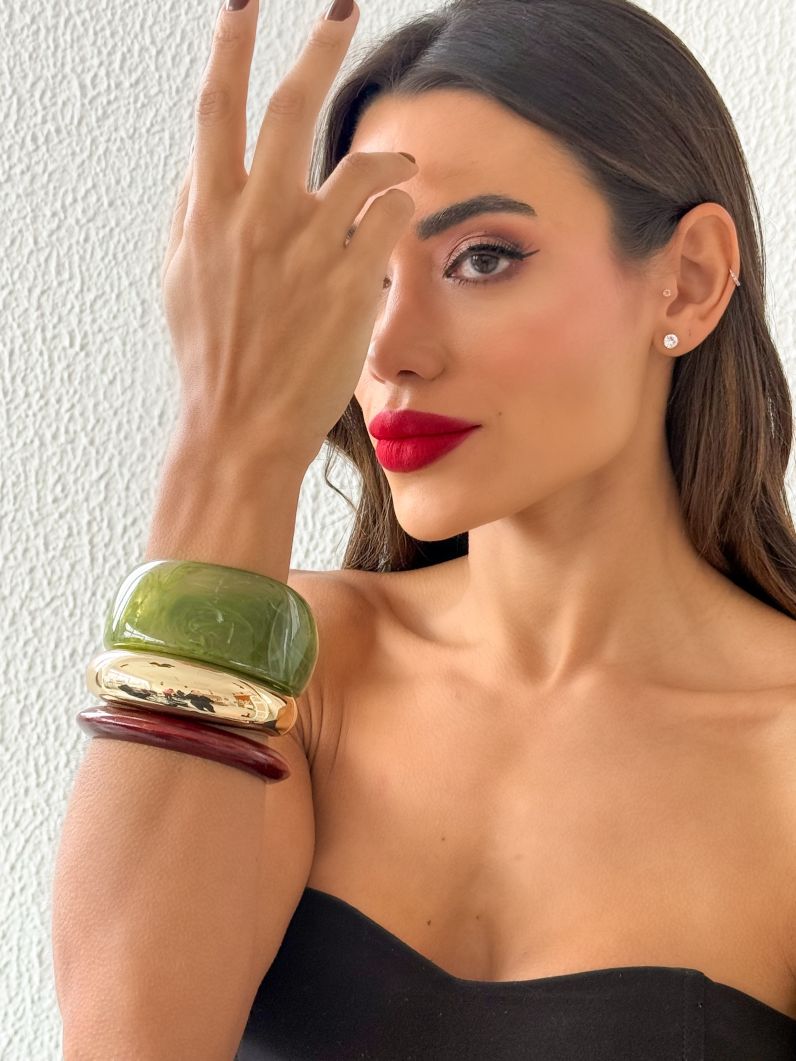 Kit de Bracelete Folheado a Ouro 18k e Prata Liso e Resinado