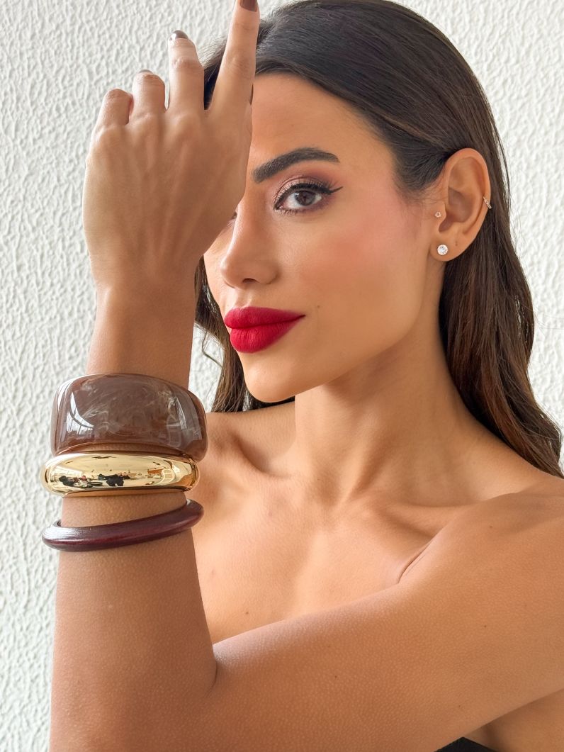 Kit de Bracelete Folheado a Ouro 18k e Prata Liso e Resinado