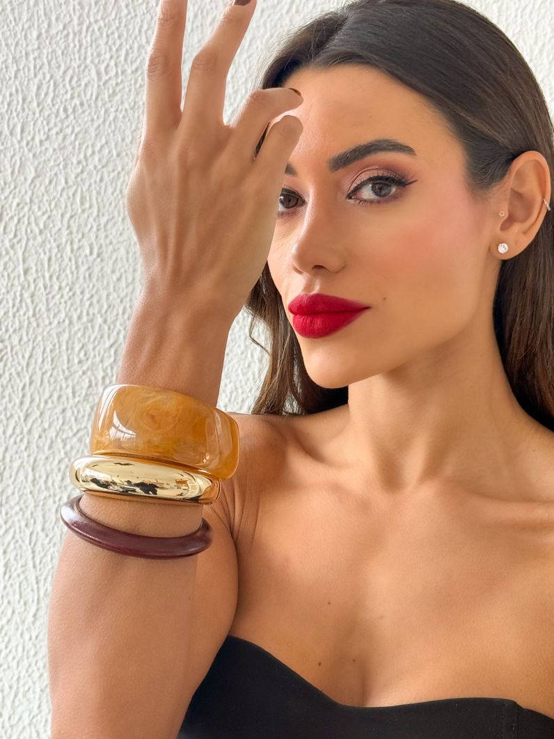 Kit de Bracelete Folheado a Ouro 18k e Prata Liso e Resinado