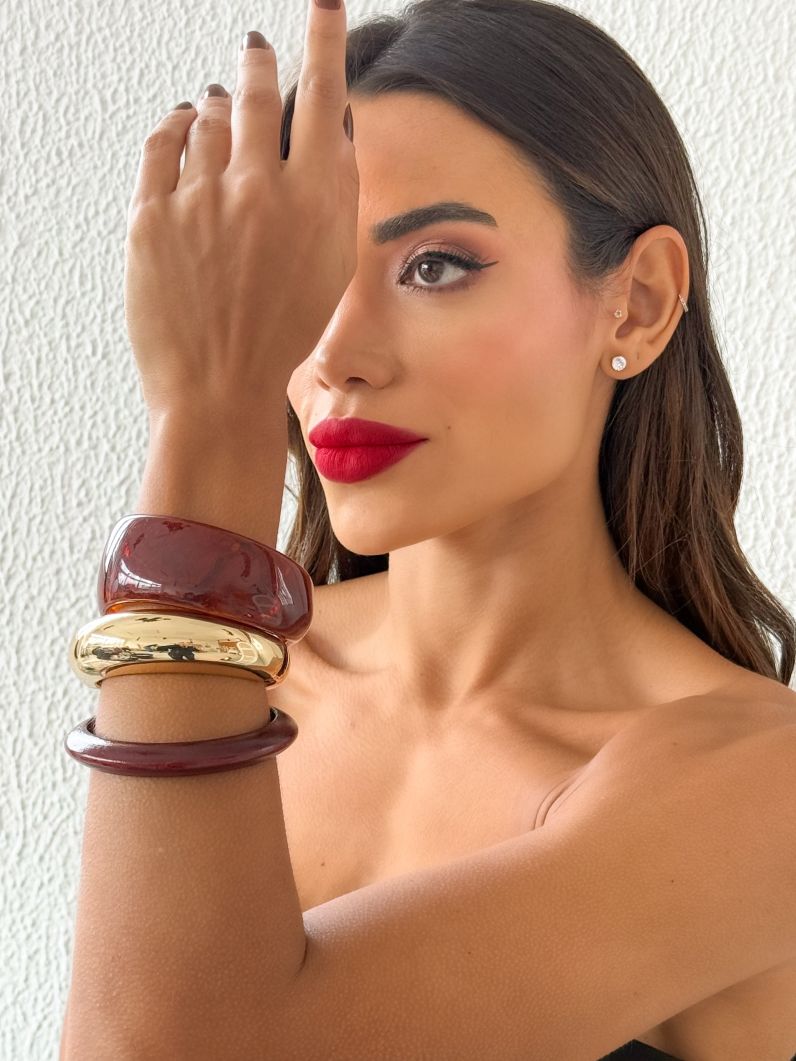 Kit de Bracelete Folheado a Ouro 18k e Prata Liso e Resinado