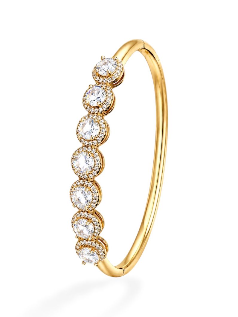 Bracelete Folheado a Ouro 18k e Prata Cristais Coloridos Cravejados