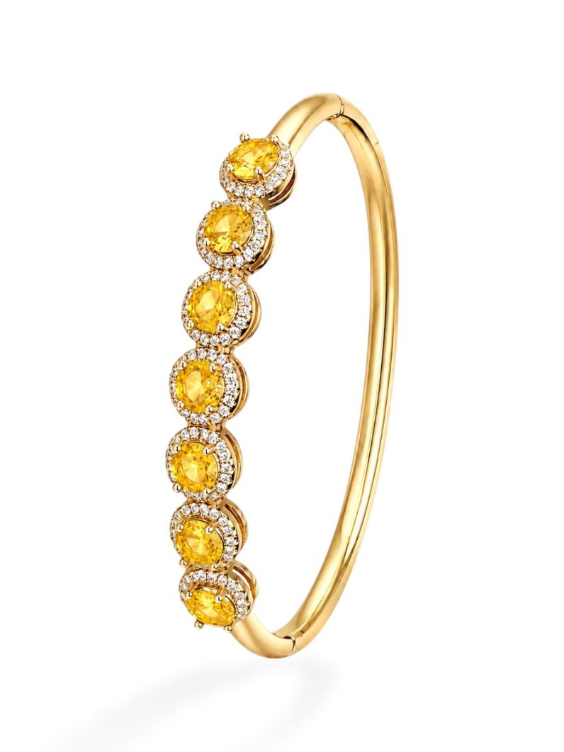 Bracelete Folheado a Ouro 18k e Prata Cristais Coloridos Cravejados