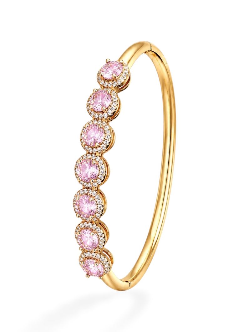 Bracelete Folheado a Ouro 18k e Prata Cristais Coloridos Cravejados
