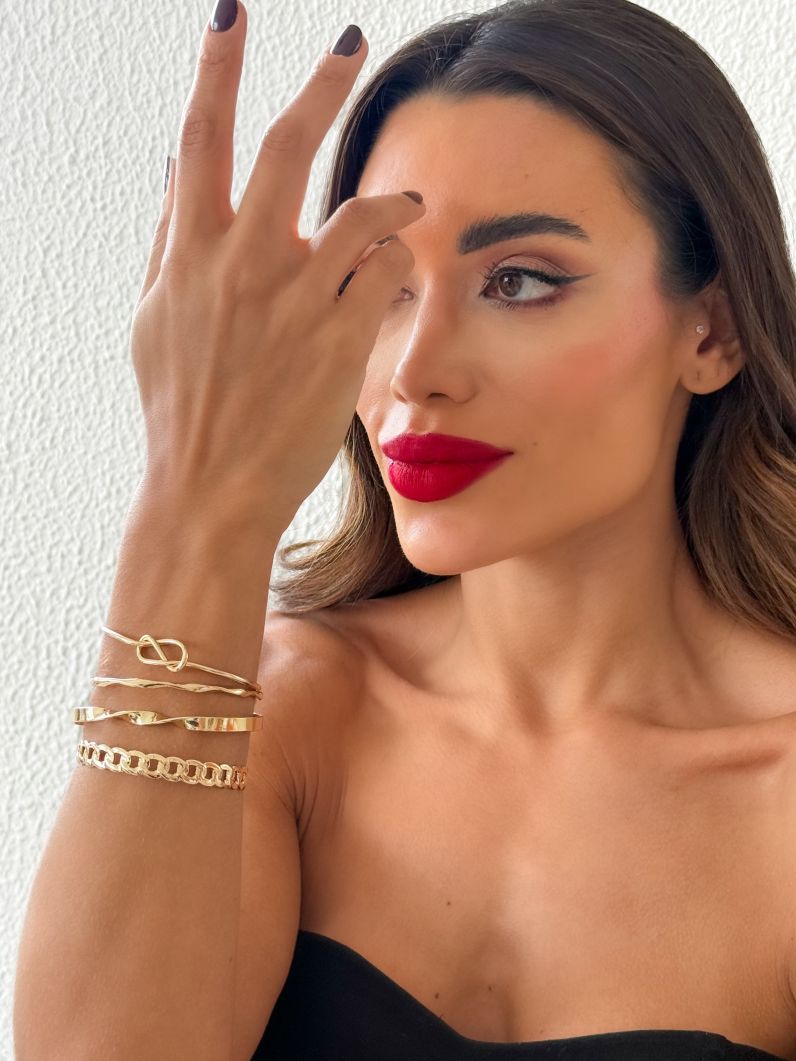 Kit de Braceletes Folheado a Ouro 18k e Prata Elo e Ondulado