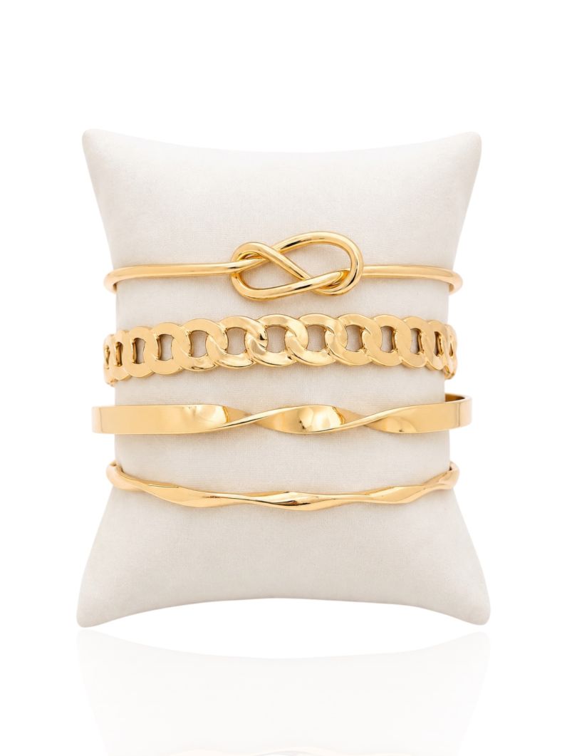 Kit de Braceletes Folheado a Ouro 18k e Prata Elo e Ondulado