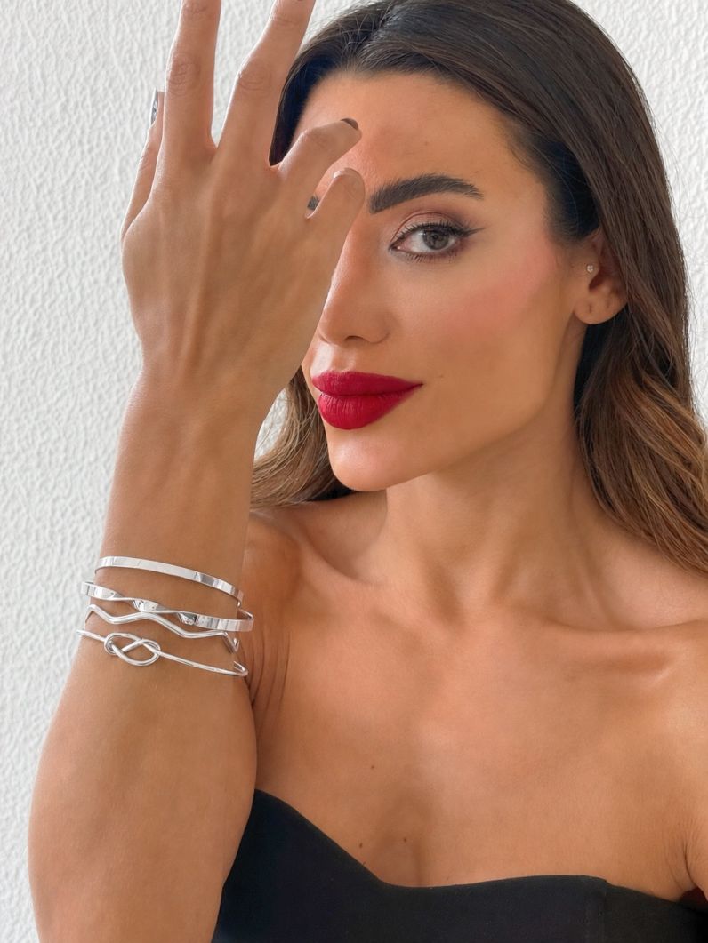 Kit de Braceletes Folheado a Ouro 18k e Prata Ondulado e Liso