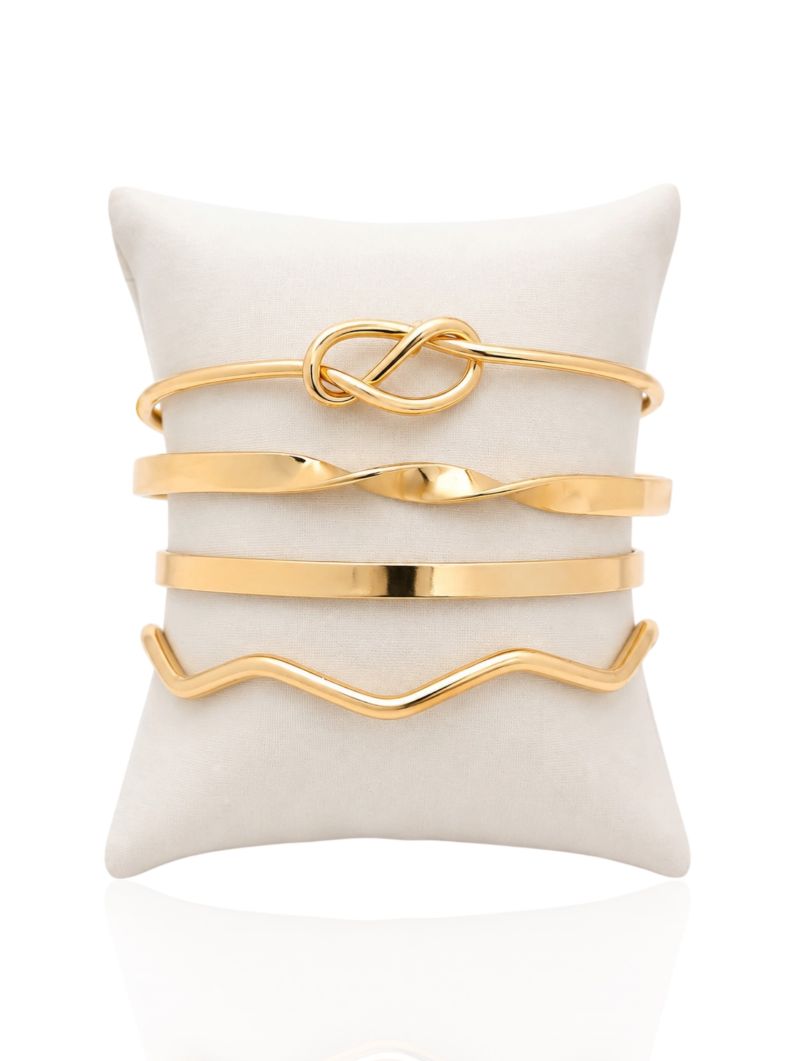 Kit de Braceletes Folheado a Ouro 18k e Prata Ondulado e Liso