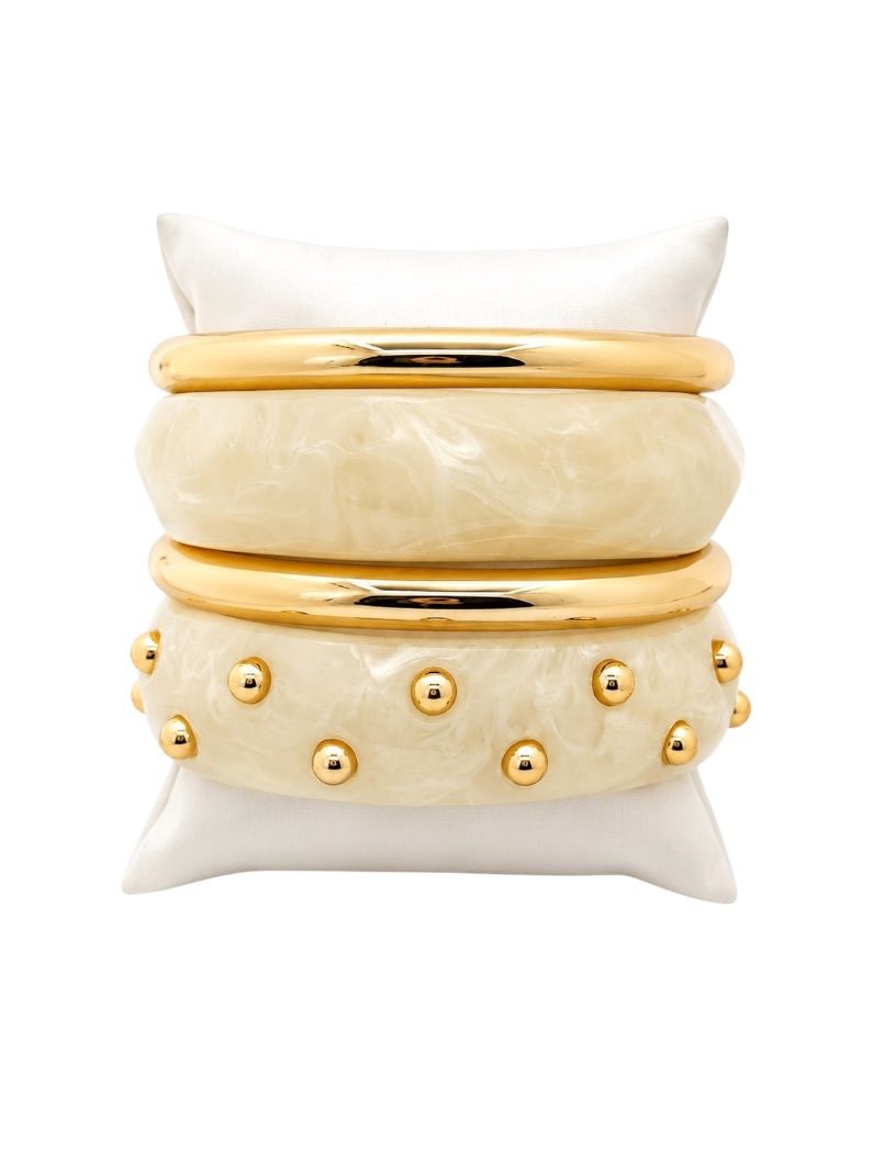 Kit de Braceletes Folheado a Ouro 18k Liso e Resinado