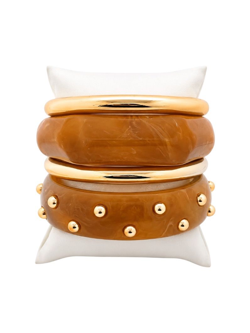 Kit de Braceletes Folheado a Ouro 18k Liso e Resinado