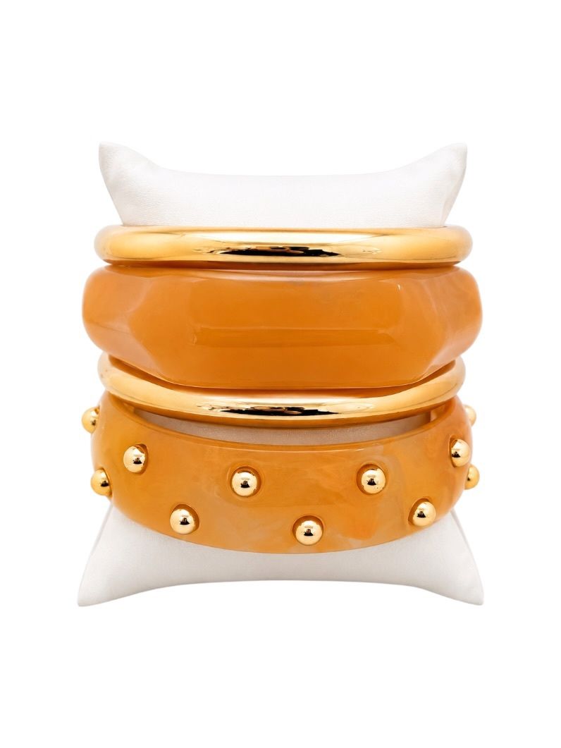 Kit de Braceletes Folheado a Ouro 18k Liso e Resinado
