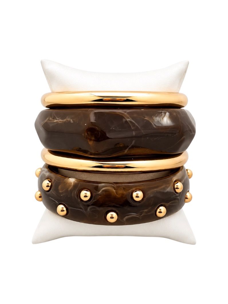 Kit de Braceletes Folheado a Ouro 18k Liso e Resinado