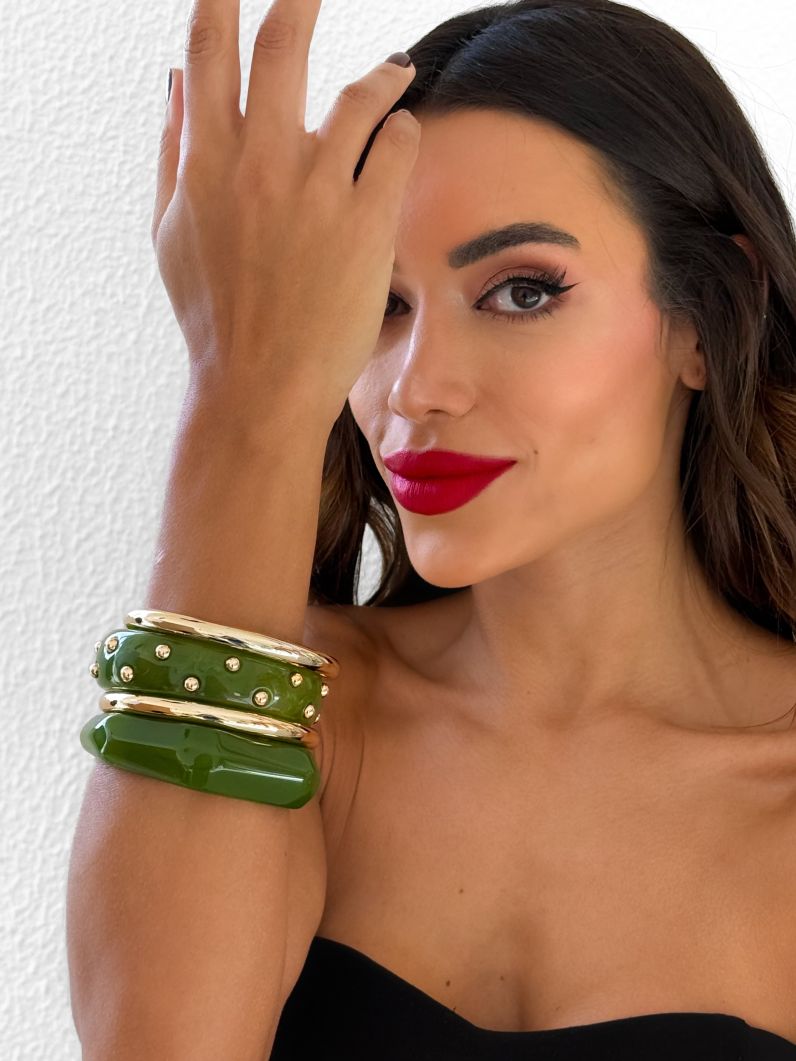 Kit de Braceletes Folheado a Ouro 18k Liso e Resinado