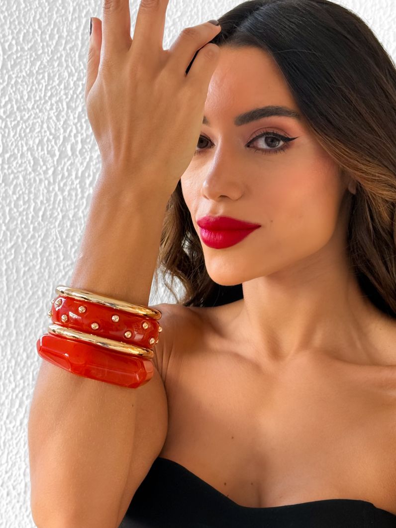 Kit de Braceletes Folheado a Ouro 18k Liso e Resinado