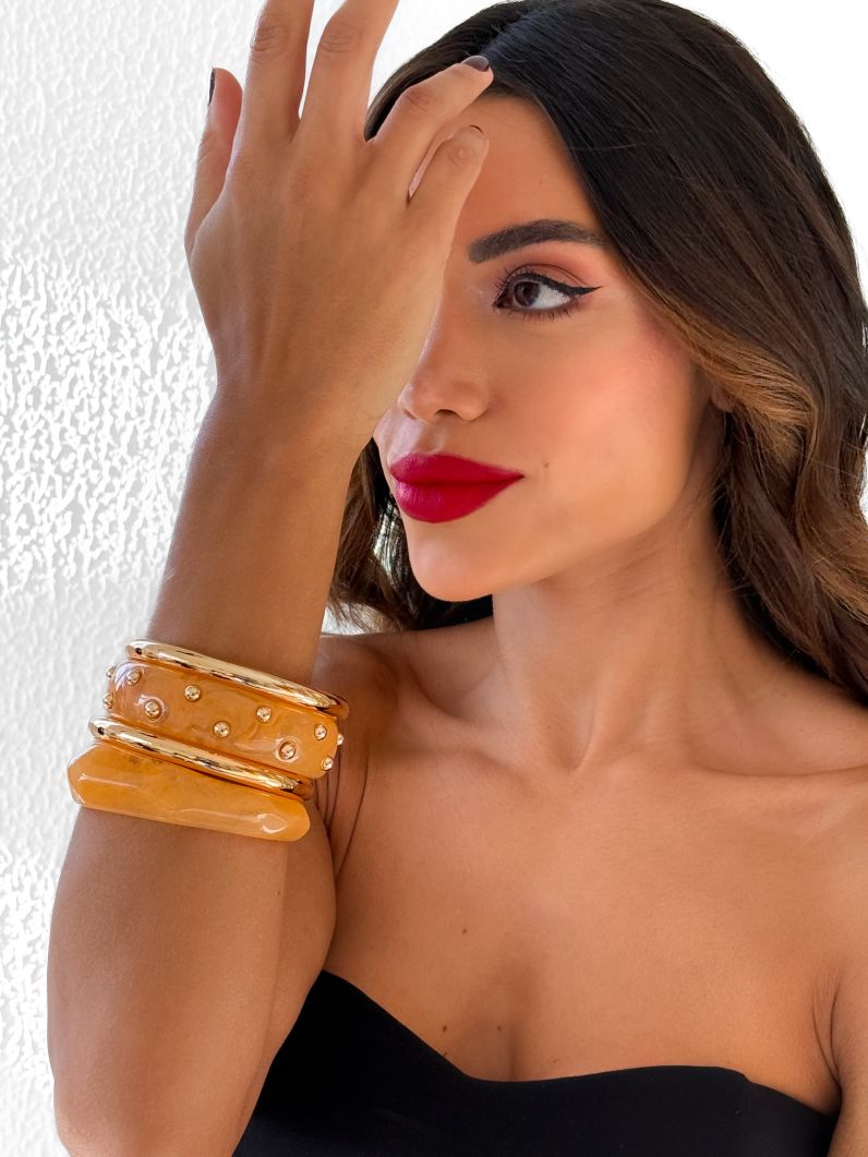 Kit de Braceletes Folheado a Ouro 18k Liso e Resinado
