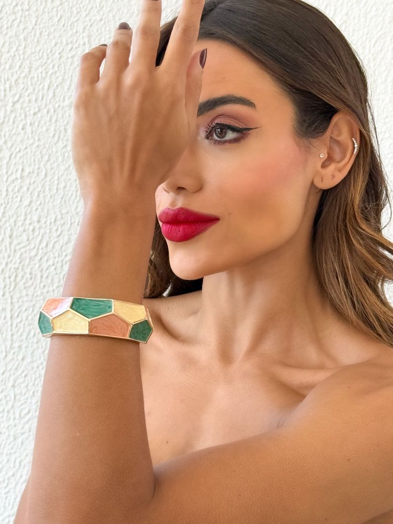 Bracelete Folheado a Ouro 18k Resinado Colorido