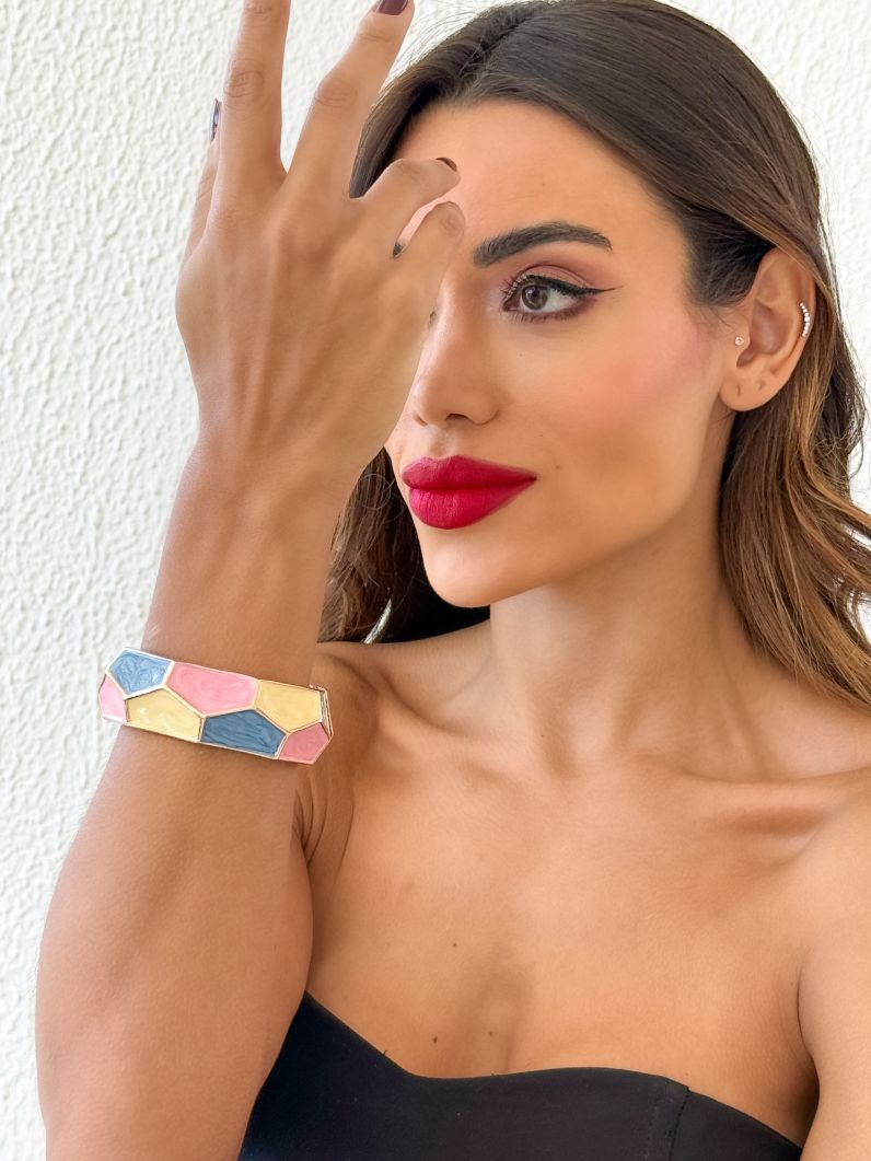 Bracelete Folheado a Ouro 18k Resinado Colorido