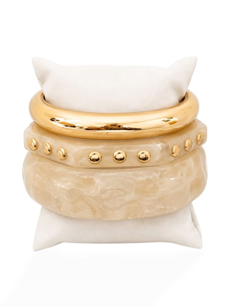 Kit de Braceletes Folheado a Ouro 18k Resinado e Liso Formas