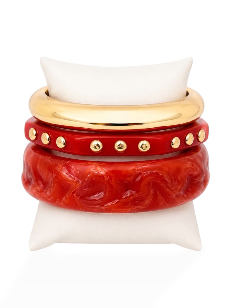 Kit de Braceletes Folheado a Ouro 18k Resinado e Liso Formas