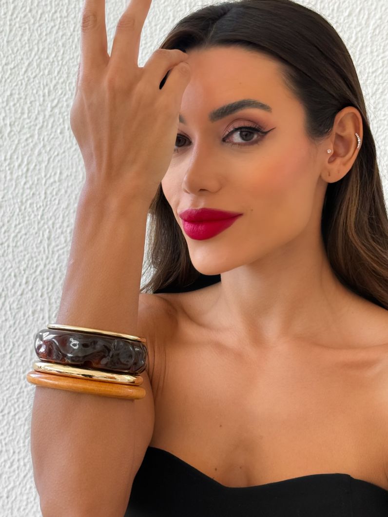 Kit de Braceletes Folheado a Ouro 18k Resinado Maxi